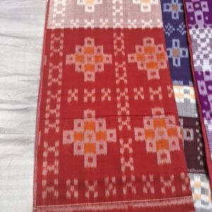 ❤️ Pure Sambalpuri Cotton Ikat Saree – Elegant Red & Beige Traditional Design