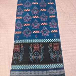 💙 Traditional Handloom Saree – Blue & Beige with Ikat Motifs