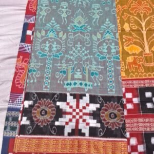 🌿 Traditional Samblpuri Handloom Saree – Multicolor Temple & Ikat Design